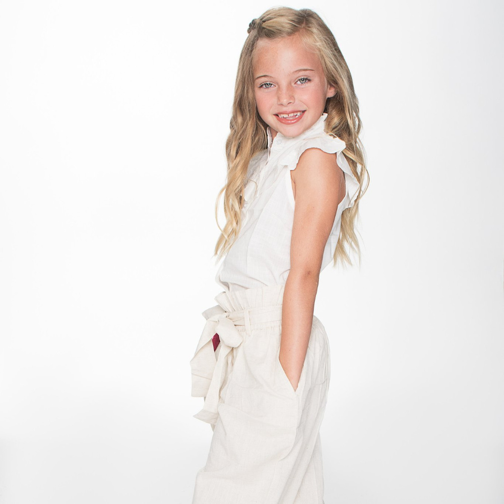 NEW Boho Kids White Frill Top & Paper Bag Pant Set